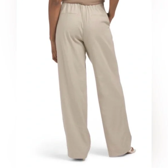 Vince Women’s High Waist Pull-On Stretch Linen Blend Beige Pleated Wide Leg Pant - Picture 2 of 7